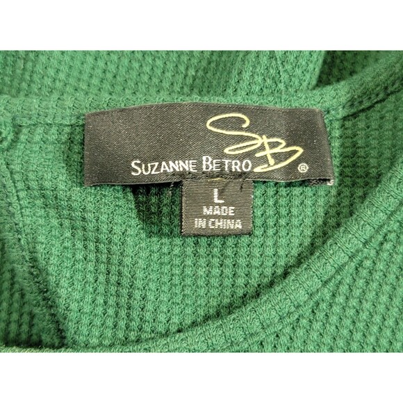 ALK Women's Large Suzanne Betro Waffle Knit Lace Accent Long Sleeve Blouse Shirt - Picture 8 of 10